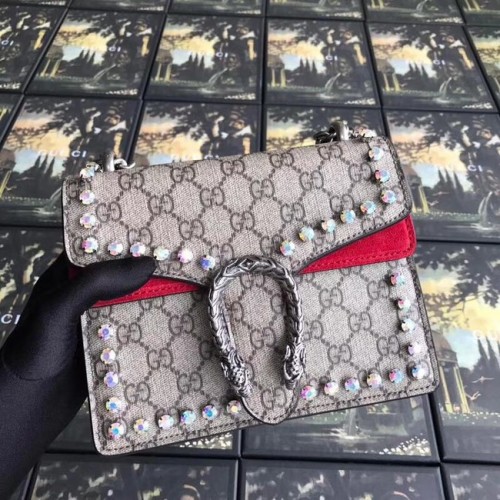 Gucci Dionysus GG Supreme canvas kristallen minitas 421970 rood