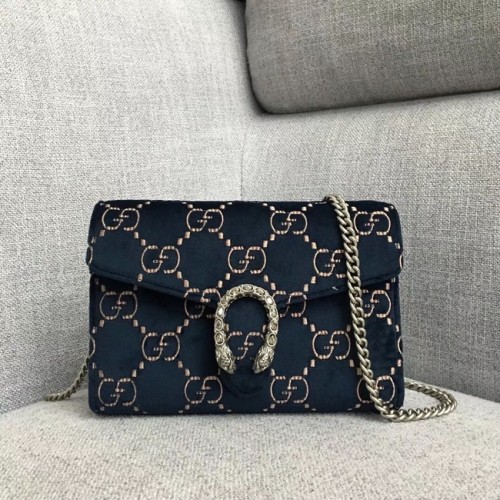 Gucci Dionysus GG fluwelen mini-kettingportemonnee 401231 donkerblauw