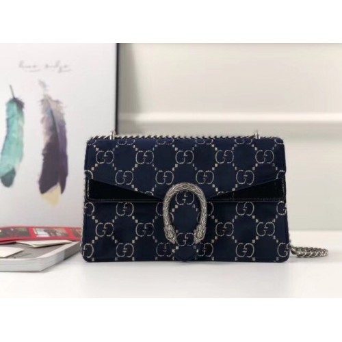 Gucci Dionysus GG fluwelen kleine schoudertas 400249 blauw
