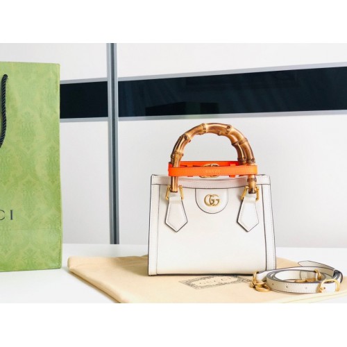 Gucci Diana GG Bamboo Top Handvat Originele Leren Mini Tas 655661 Wit