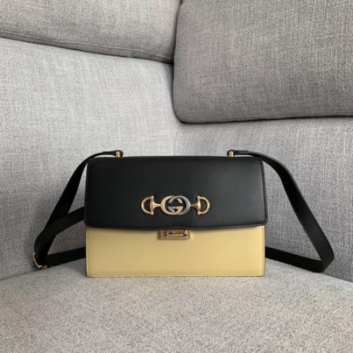 Gucci GG Leren Schoudertas A576388 Zwart-wit