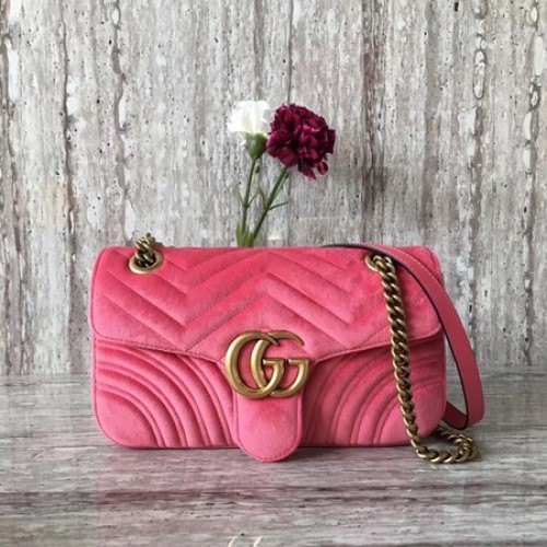 Gucci GG Marmont Chevron fluwelen schoudertas 443497 roze