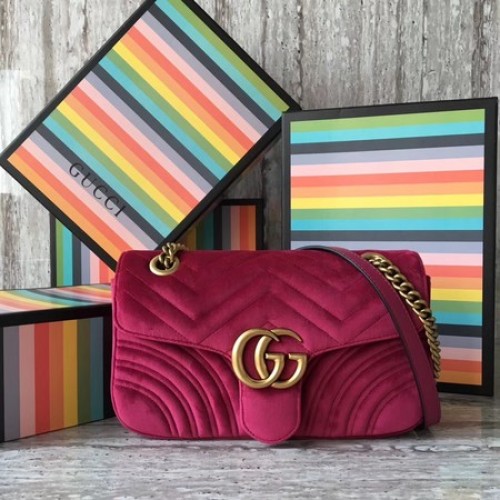 Gucci GG Marmont Chevron fluwelen schoudertas 443497 roos