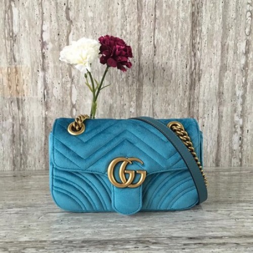 Gucci GG Marmont Chevron fluwelen minitas 446744 blauw