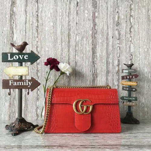 Gucci GG Marmont schoudertas van krokodillenleer 431777 rood