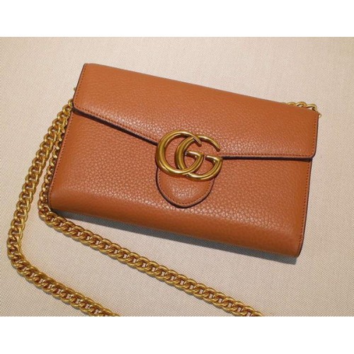 Gucci GG Marmont Leren mini kettingtas 401232 Tarwe