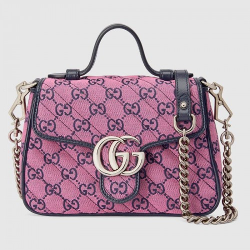 Gucci GG Marmont Multicolor mini-tas met handvat aan de bovenkant 583571 Roze en blauw