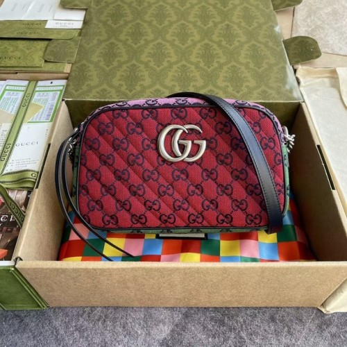 Gucci GG Marmont Multicolor kleine schoudertas 447632 rood&geel&groenpoeder