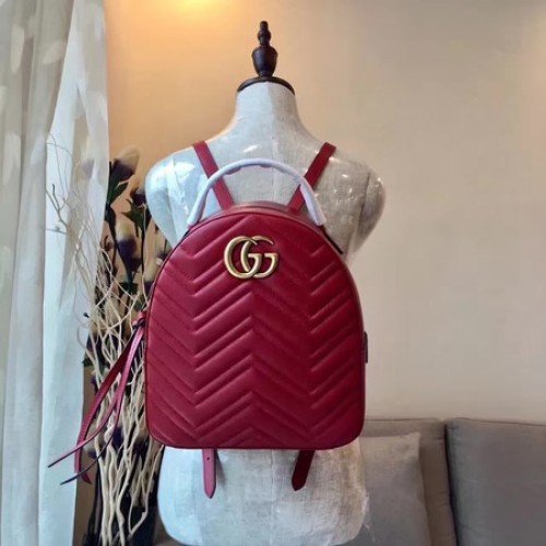Gucci GG Marmont gewatteerde leren rugzak 476671 rood
