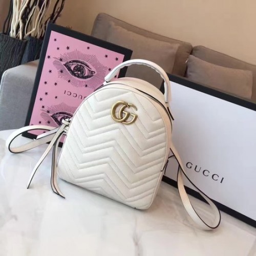 Gucci GG Marmont gewatteerde lederen rugzak 476671 wit