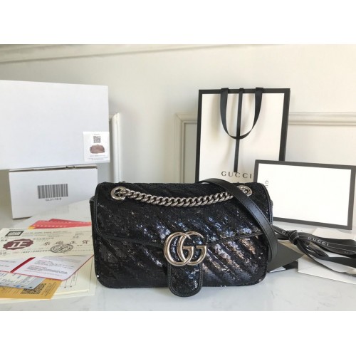 Gucci GG Marmont Sequin Mormont Kleine Schoudertas 443497 Zwart
