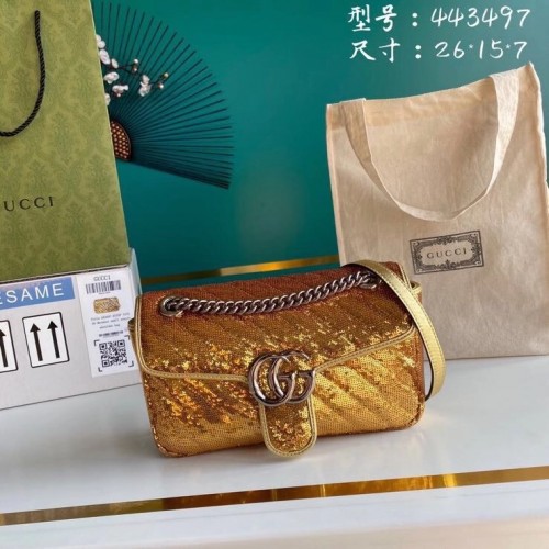 Gucci GG Marmont Sequin Mormont Small Schoudertas 443497 goud