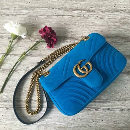 Gucci GG Marmont suède leren medium schoudertas 443497 blauw