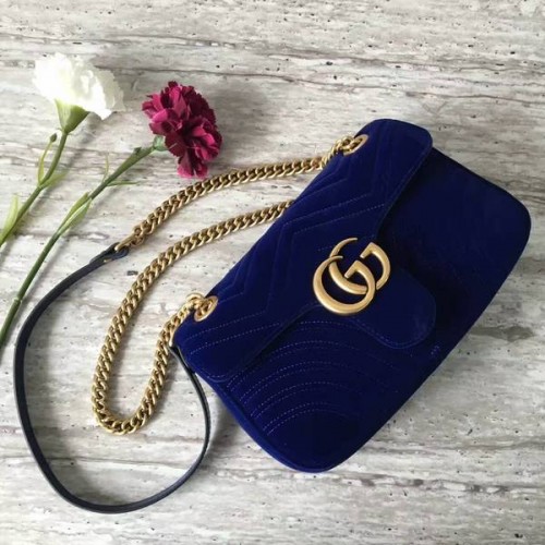 Gucci GG Marmont suède leren medium schoudertas 443497 donkerblauw