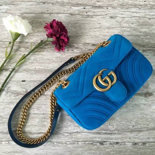 Gucci GG Marmont suède mini-schoudertas 446744 blauw