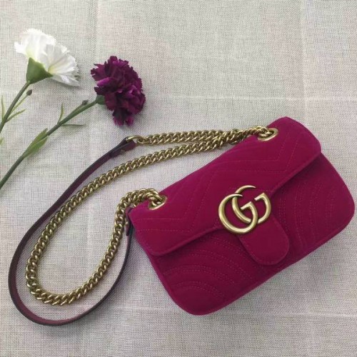 Gucci GG Marmont suède lederen mini-schoudertas 446744 wijnrood