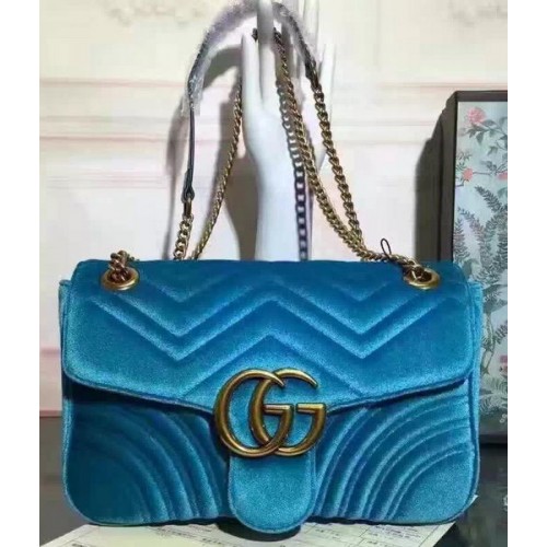 Gucci GG Marmont fluwelen schoudertas 443497 blauw