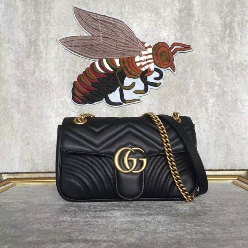 Gucci GG Marmont Sheenskin schoudertas 443497A zwart