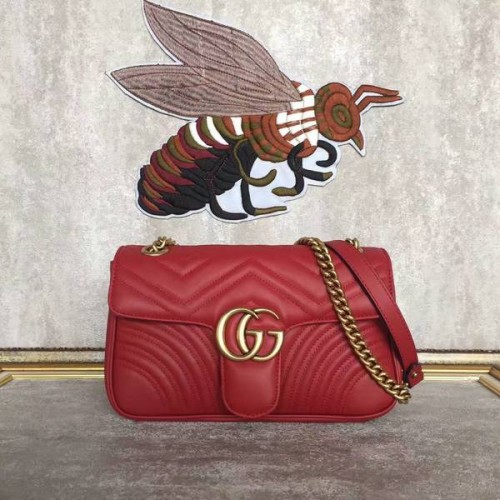 Gucci GG Marmont Sheenskin schoudertas 443497A rood