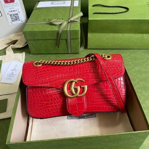 Gucci GG Marmont croco kleine schoudertas 443497 rood