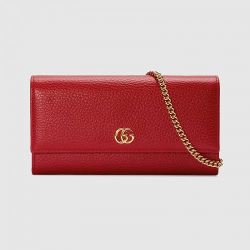Gucci GG Marmont leren ketting portemonnee 546585 Hibiscus rood