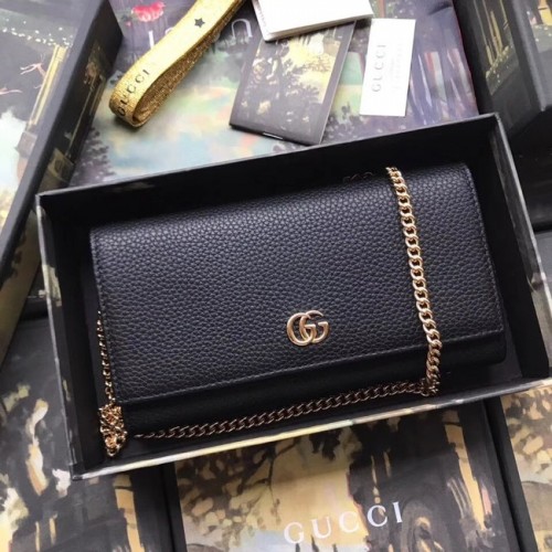 Gucci GG Marmont leren kettingportemonnee 546585 zwart