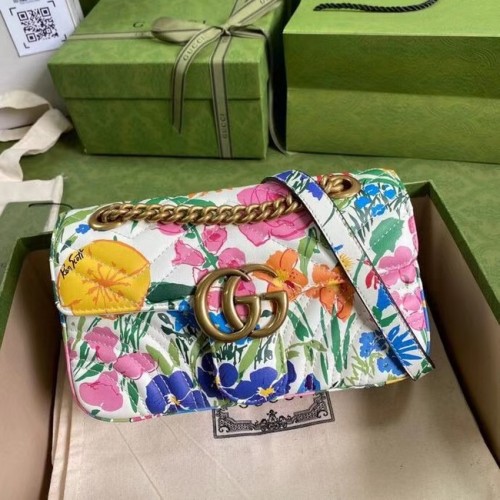 Gucci GG Marmont gematelasseerde minitas 446744 Witte bloemen