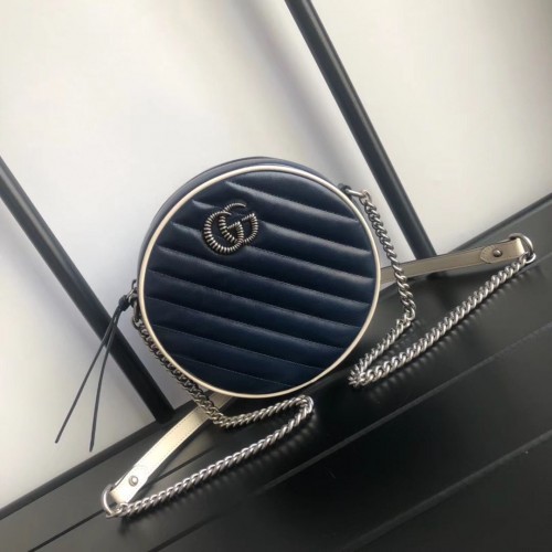 Gucci GG Marmont mini ronde schoudertas 550154 Navy