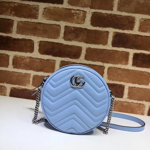 Gucci GG Marmont mini ronde schoudertas 550154 Pastelblauw