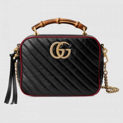 Gucci GG Marmont serie kleine bamboe schoudertas 602270 zwart