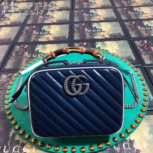 Gucci GG Marmont serie kleine bamboe schoudertas 602270 koningsblauw