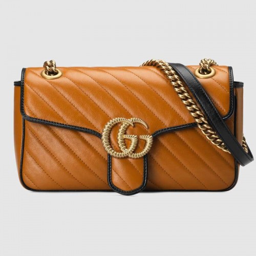 Gucci GG Marmont kleine schoudertas 443497 Cognac diagonaal