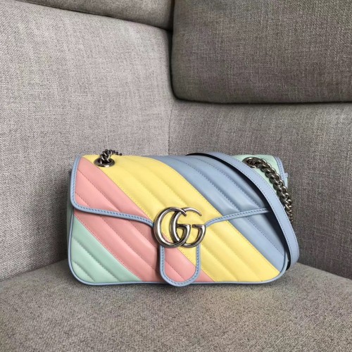 Gucci GG Marmont kleine schoudertas 443497 groen&roze&geel&blauw