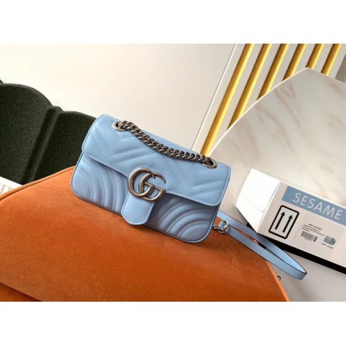 Gucci GG Marmont kleine schoudertas 446744 Pastelblauw