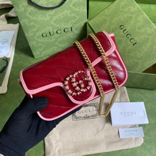 Gucci GG Marmont super mini tas 574969 Wine&Pink