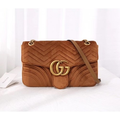 Gucci GG Marmont fluwelen medium schoudertas 443496 Taupe