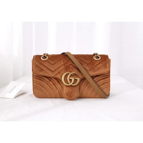 Gucci GG Marmont fluwelen medium schoudertas 443497 Taupe