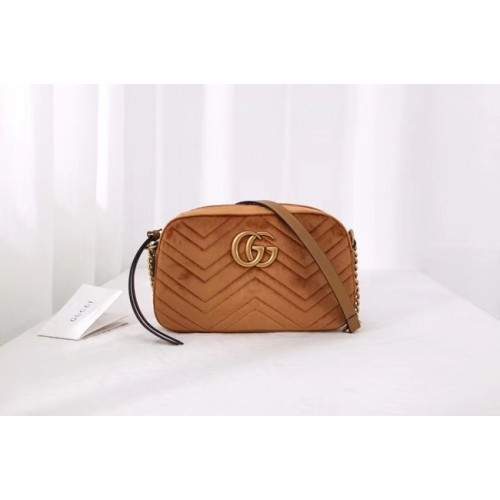 Gucci GG Marmont fluwelen kleine schoudertas 447632 Taupe