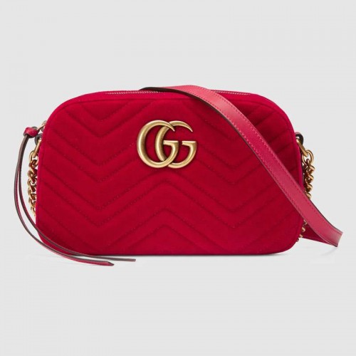 Gucci GG Marmont fluwelen kleine schoudertas 447632 rood