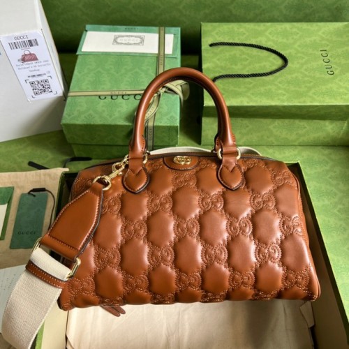 Gucci GG Matelasse leren tas met handvat aan de bovenkant 702242 Lichtbruin
