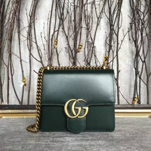 Gucci GG Originele Marmont Leren Schoudertas 431384A Donkergroen
