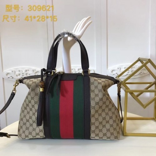 Gucci GG Supreme canvas draagtas 309621 koffie