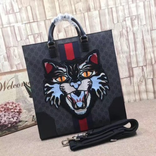 Gucci GG Supreme Tote met geborduurde boze kat 478326 zwart