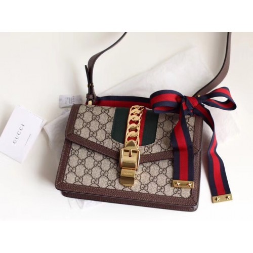 Gucci GG Supreme canvas Sylvie kleine schoudertas 421882 bruin