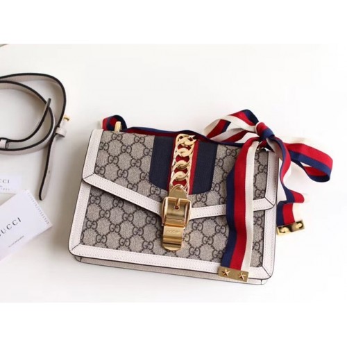 Gucci GG Supreme canvas Sylvie kleine schoudertas 421882 wit