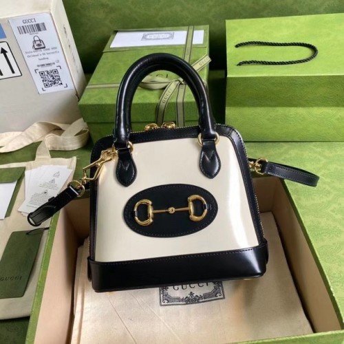 Gucci Horsebit 1955 mini tas met handvat aan de bovenkant 640716 zwart-wit