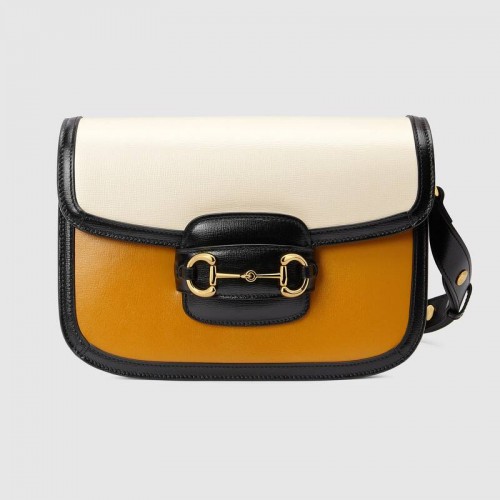 Gucci Horsebit 1955 schoudertas 602204 Verbrand oranje en wit leer