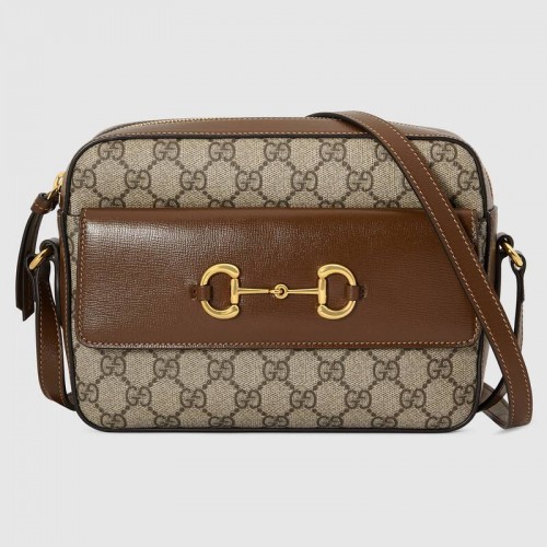 Gucci Horsebit 1955 kleine GG Supreme canvas schoudertas 645454 bruin