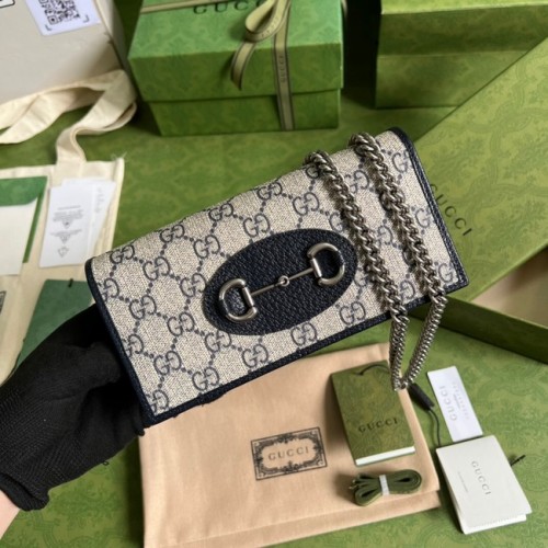 Gucci Horsebit 1955 portemonnee met ketting 621892 blauw