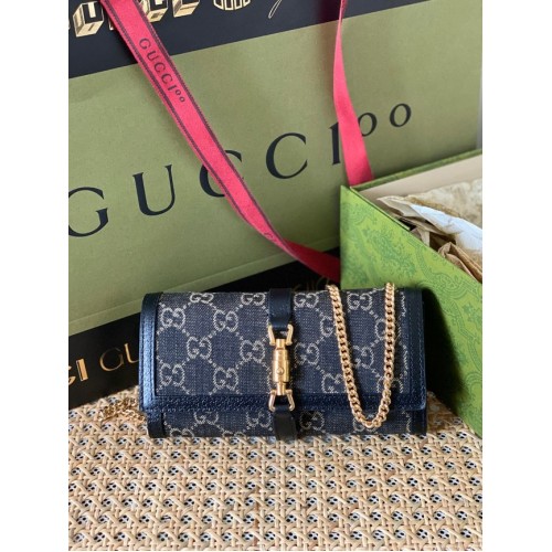 Gucci Jackie 1961 GG kettingportemonnee 652681 blauw